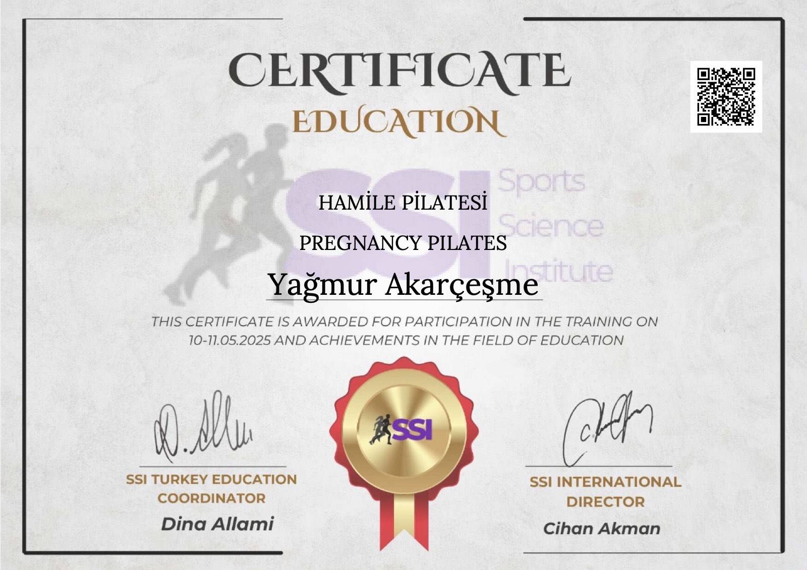 Hamile Pilatesi belgesi